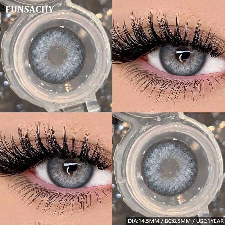 FUNSACHY 1 Pair Of Grey Contact Lenses, Annual Use, Soft Colored Contact Lenses, Eye Makeup, Natural Colored Contact Lenses.