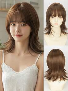 Natural Black High-Layered Medium-Length Wig,Women Natural Look,Heat Resistant Synthetic Wig.For Women And Girls Daily Party ,Halloween Cosplay Use. - Multicolor - View 11