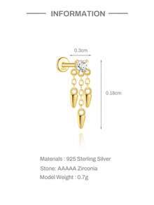 EleRunis 1PC 925 Sterling Silver Asymmetric Tassel Flat Back Cartilage Helix Piercing Fine Jewelry For Daily Wear Wedding Party Engagement Anniversary Valentine's Day - Gold - View 17