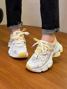 Women's Casual Platform Lace-Up Running Dad Shoes - Beige - View 2