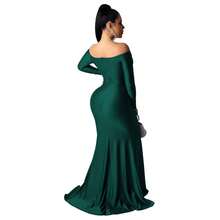 Fooullaide Women Sexy Off Shoulder Prom Evening Gowns Elegant V Neck Short Sleeve Wrap Formal High Split Wedding Guest Dress - 墨綠色 - 查看 3