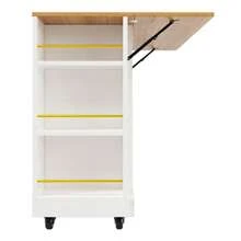 Isla de cocina moderna, mueble de cocina, aparador, carrito de comedor con vetas de madera, mueble buffet, mesa de comedor multifuncional con espacio de almacenamiento, carrito de comedor con armarios extensibles, color blanco - Blanco - Ver 11