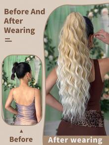 Claw Shaped Ponytail Extension Hair Accessory Gradient Gold 24 Inch Water Ripple Heat-Resistant Fiber Synthetic Ponytail Wig, Suitable For Women's Christmas, Halloween, Music Festivals, Parties, And Daily Use - Blonde Ombre - View 4