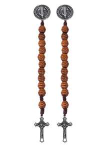 9 Inch St. Benedict Medal Prayer Beads, Catholic Brown Wooden Beads With St. Benedict Medal And Cross - Colorful - View 12