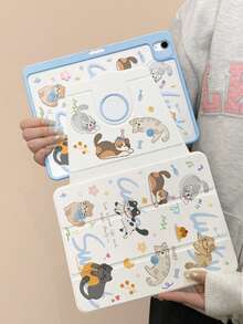 1pc Dual-Sided High-Definition Cartoon Cat Printed Tablet Protective Case, Suitable For IPad 10/9/11 2025, Transparent Acrylic Back Cover, 2026 New Version, Auto Wake/Sleep, Multi-Angle Stand With Pen Slot, Essential For Office & Study, Non-Magnetic Protective Case, 2026 New Year Gift