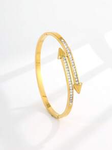 1/3件套金色朋克铆钉箭头锆石镶嵌手镯，不锈钢材质 - 适合女性/女孩日常佩戴、派对、约会、办公礼品 - 金色 - 查看 5