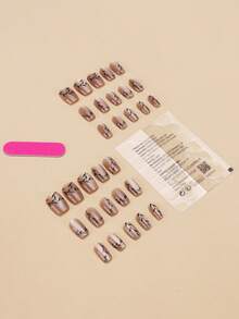 30片短方形/白色植物图案美甲贴纸，提升您的优雅气质，配有果冻胶和固定条，易于粘贴，可重复使用，适合日常美甲。 - 彩色 - 查看 2