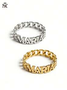 定制字母组合戒指，个性化极简文字戒指，精致不锈钢叠戴戒指，适合作为礼物送给朋友、家人，生日、周年纪念日、节日、通勤、派对、度假，金色、时尚、复古、极简、男女皆宜、休闲、可爱、定制、个性化、独特，送给他的理想礼物！