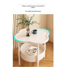 1件云朵造型米白色实木边桌 | 双层储物+花瓣形桌面，韩式ins风小茶几，轻便储物桌，适用于卧室、客厅、阳台 - 彩色 - 查看 12