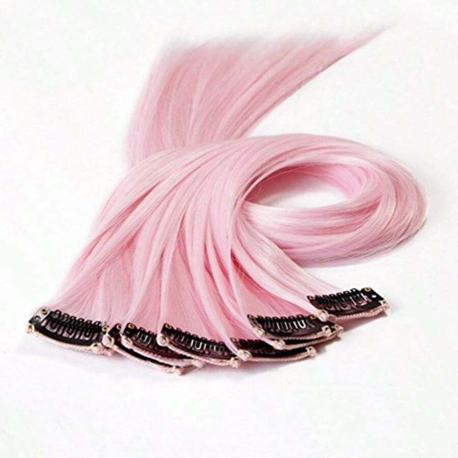 Lurrose Extensiones Cl Cl Coado en Extensiones de 10Pcs Pasquías Sintés Multi- Destaca Las de para Las Cl C De Caballo Trenzas Cl - Rosa - Ver 1