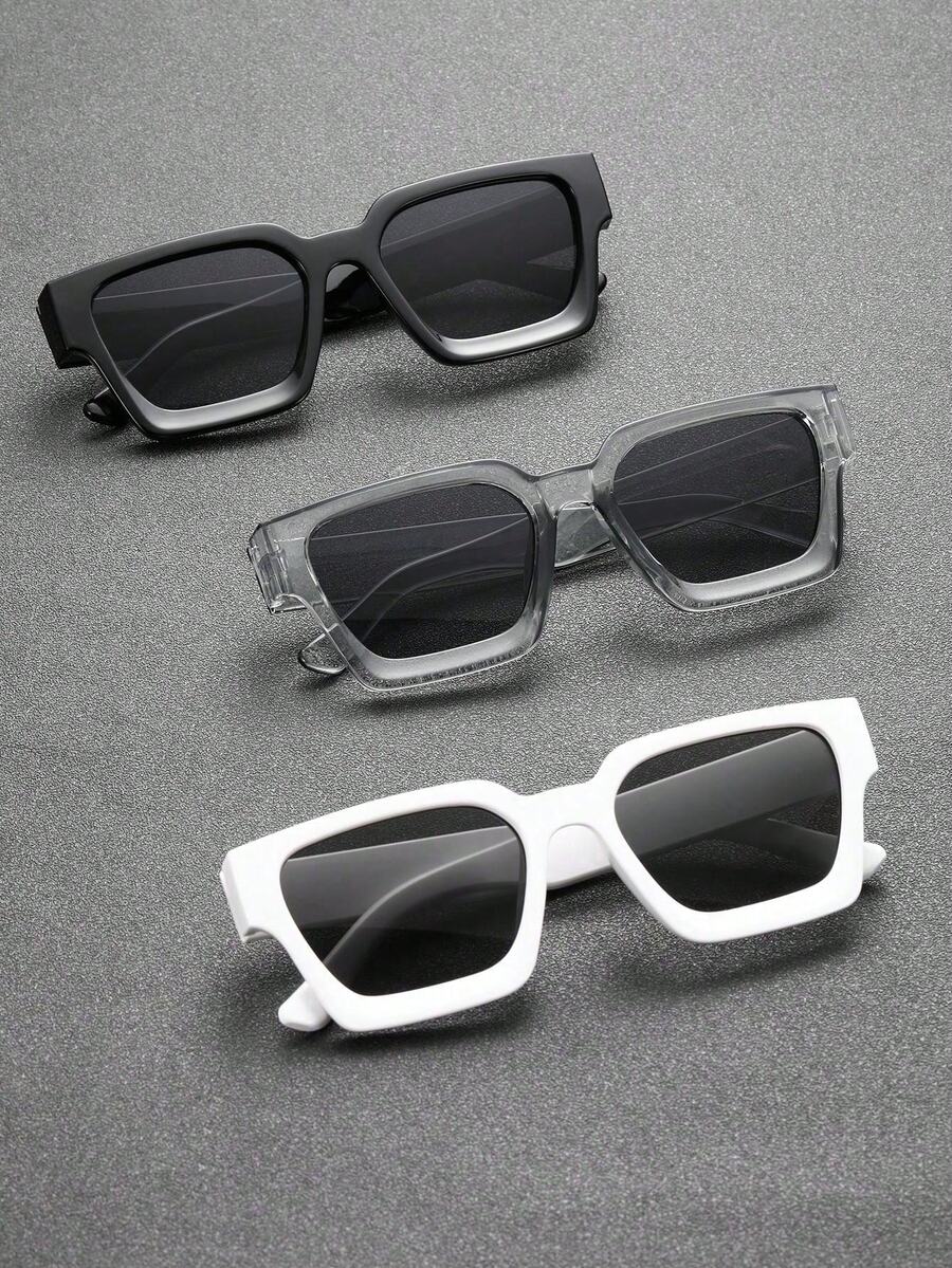 3pcs Classic Men's Square Black Glasses, Suitable For Daily Fishing Outfit Matching - 3pcs 黑透灰白組合 - 查看 1