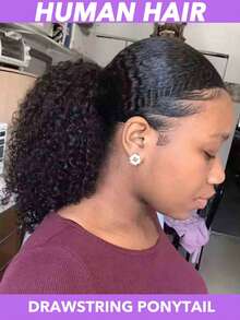 Human Hair Afro Kinky Curly Ponytail Drawstring Ponytail 4C For Afro Puff Drawstring Ponytail Extension Human Hair Natural Black 16 18 20 Inch For Women Easy To Use And Maintain Wear To Go(Natural Black #1B Dark Brown #2) - Multicolor - View 11