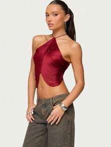 Women's Tassel Cross Backless Top - Elegant And Fashionable Slim Fit Sleeveless Hanging Neck Vest, Suitable For Clubs, Concerts, Daily Gatherings, Dates, Etc - 紅色 - 查看 4