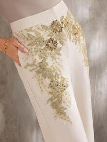 A&A Elegant 3D Flower Sequin Embroidery Pants, Old Money Style, Court Style, Modest, Business Casual Woman