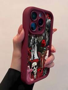 Estuche para teléfono con diseño de calavera de rosa gótica Compatible con estuches para teléfonos   17  16 Pro Max  15 Pro Max  13 y  12 Estuche protector de TPU grueso Resistente al agua, a caídas y a rayones Un gran regalo para familiares, amigos, seres queridos, novios/novias y para Halloween - Burdeos - Ver 4