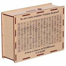 Caja de ahorro kakebo reto $10,000 pesos alcancía madera MDF Rockkings - Caqui - Ver 3