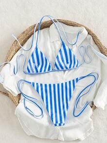 Bộ bikini hai mảnh họa tiết hoa mùa hè mới, dây mảnh, họa tiết sọc, thích hợp cho kỳ nghỉ biển và đảo. - Nhiều màu - Xem 3