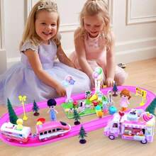 Juegos de trenes rosas para niños pequeños Juguetes de trenes electricos musicales con camion de helados DIY rompecabezas 3D de espuma kit de construccion de escena de fiesta y muñecas para niñasToque real, tren genial - Multicolor - Ver 4