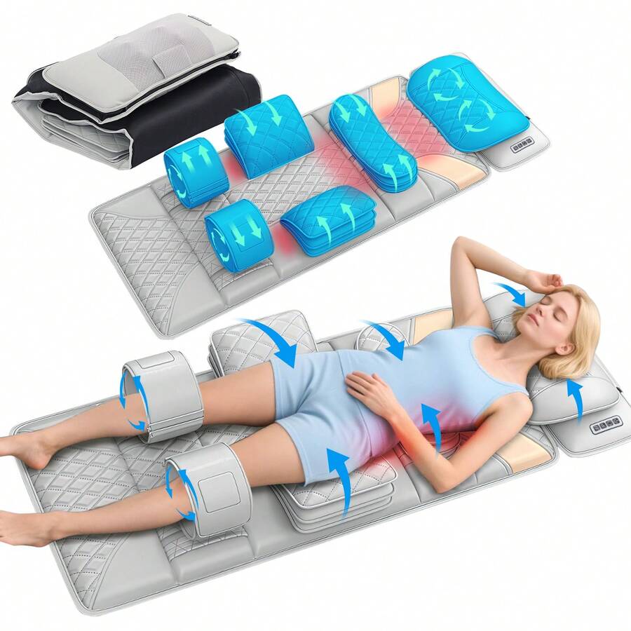 Multi-Zone Airbag Massage Mat With Heat & Vibration, Shiatsu Massager, Massage Mattress For Full Back, Neck, Hip & Leg Relaxing Cushion With Kneading, 3 Adjustable Intensity & Remote Control, Suitable For Home Office Use - View 1