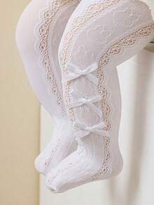 1 Pair Baby Girl Princess Rabbit Bow Decor Hollow Mesh Breathable Comfortable Tights, Suitable For Daily Or Party Outfits - Multicolor - View 7