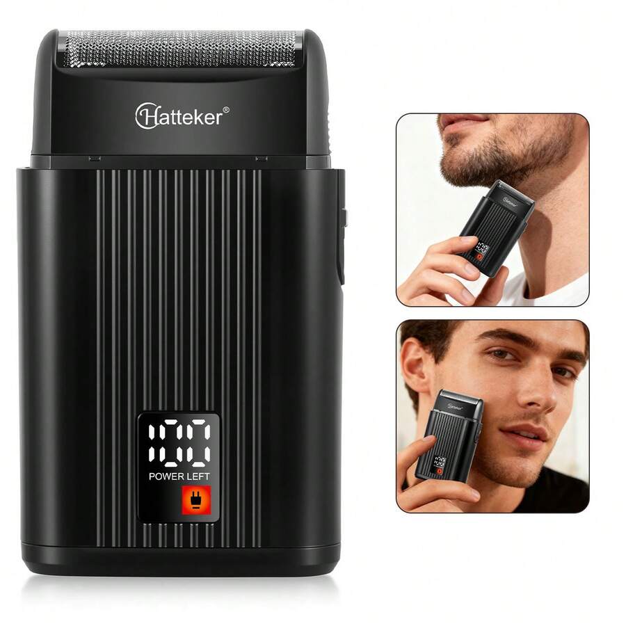 Hatteker 1pc Reciprocating Electric Shaver For Men With Display, Single Head Razor - Black - View 1