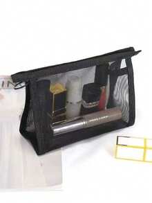 Bolsa de cosméticos de malla transparente, organizador de artículos de tocador portátil para viajes - Negro - Ver 7