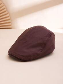 1 pièce Chapeau béret vintage à large bord en PU texturé unicolore pour homme, décontracté, affaires, voyage - couleur unie - Voir 16