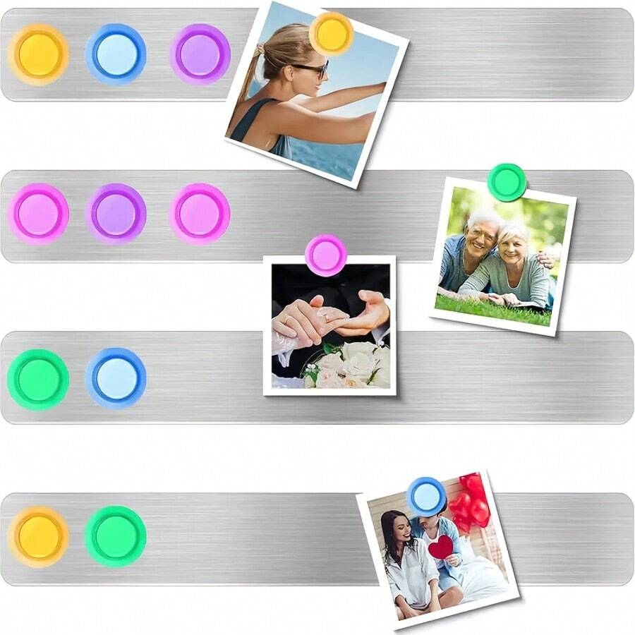 9/18 件装磁性办公备忘录板冰箱磁铁，带金属条，300*30，磁性部件，不锈钢材质，背面带自粘胶，用于公告。 - 彩色 - 查看 1