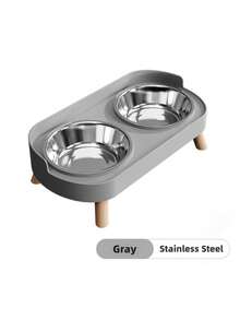 Elevated Stainless Steel/Plastic Pet Bowls Set With Stand, Dual Bowls For Small Dogs And Cats, With Splash Guard - Pet Feeder, Boxed