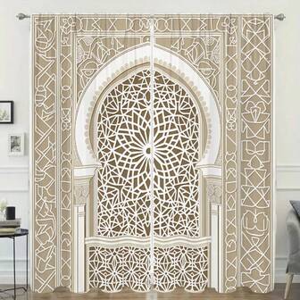 2 st marockanska bågmönstergardiner, elegant geometrisk design, dekorativa avskildhetsgardiner för vardagsrum, sovrum, arbetsrum, matsal, hotellfönster, nordisk stil, minimalistisk lyx, ramadandekor, rumsdekoration, stångfickainstallation, digitaltryckta halvtransparenta gardiner, polyestermaterial, lämplig för vardagsrum, prinsessrum, garderob, sovrum, sovrum, vardagsrum, matsal, badrum, kök heminredning