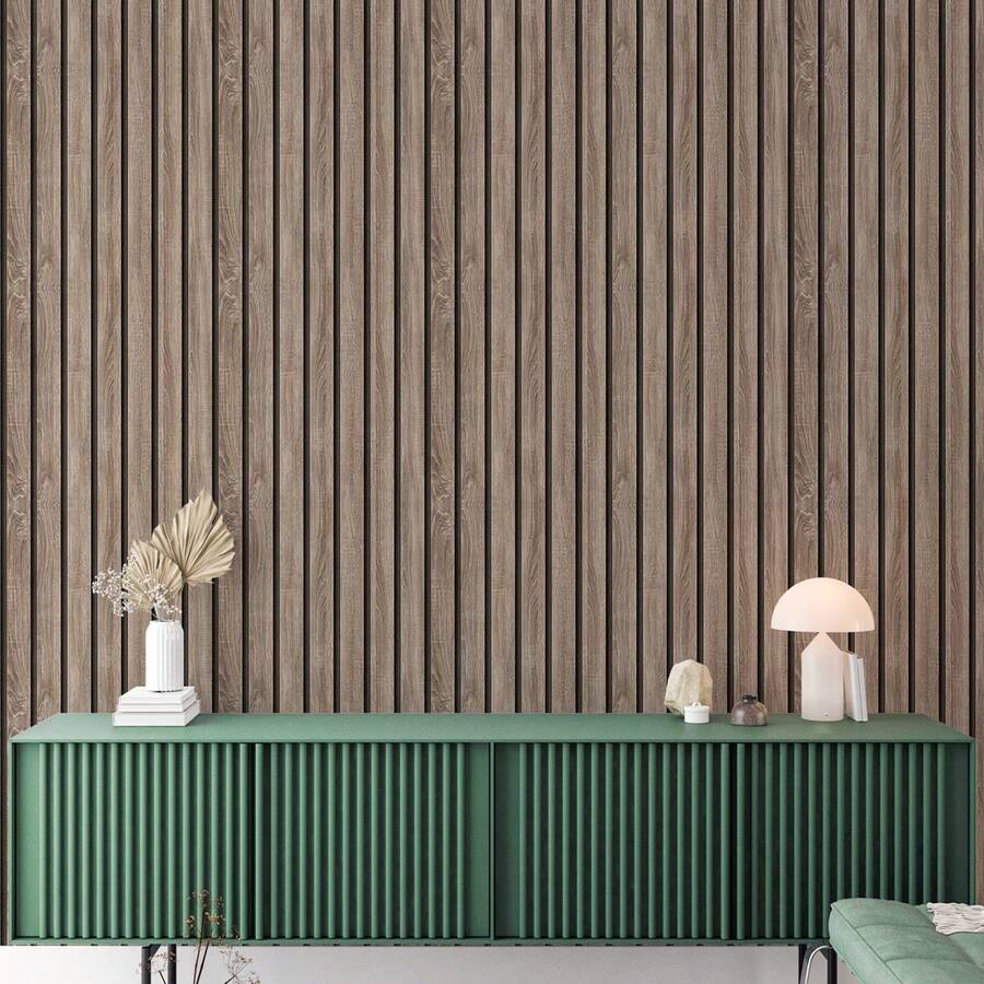 Adhesive Wallpaper With Ribbed Design, Aged Wood Pattern, Medium Strips - Multicolored 25 - View 1