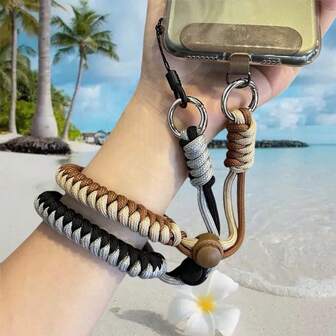 Cordon de téléphone multifonctionnel fait main - Conception anti-chute, anti-perte, anti-vol, avec porte-clés amovible, dragonne d'appareil photo et petit anneau de suspension