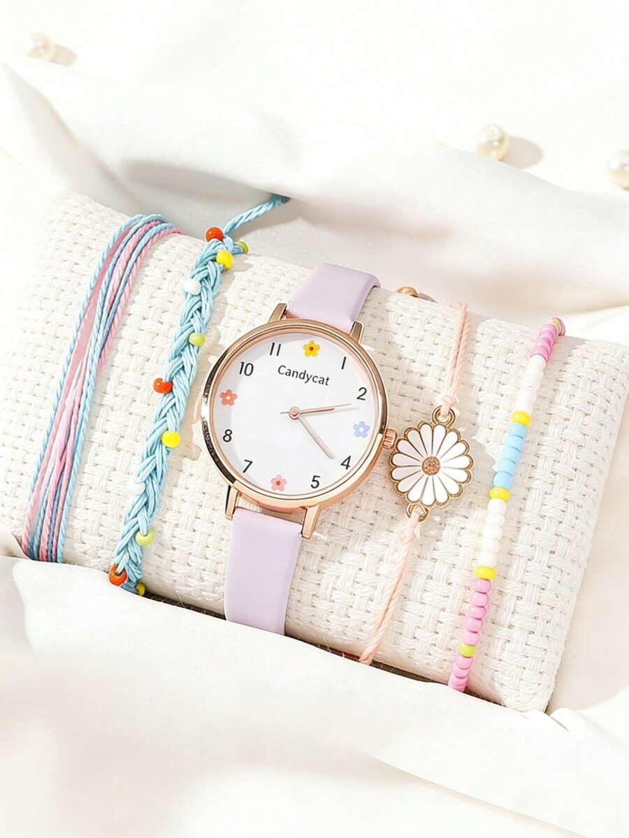 5pcs/Set Elegant, Mysterious, Sweet, Dreamy Multi-Dial Quartz Watches, Versatile For Teenagers, /Year-End /Birthday Gift/Holiday Gift - Gold - View 1