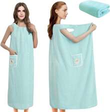 YOGONEV Bata de Ba?o Mujer Toalla Super Absorbente y Secado Rápido - Toallas de Ba?o Grandes para Adultos, Dise?o Envolvente SPA\/Hogar, Bata de Mujer en Vellón de Coral Suave No Quitapelos(Verde) - Verde - Ver 1