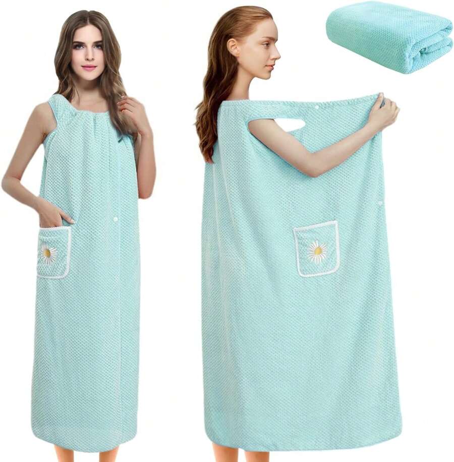 YOGONEV Bata de Ba?o Mujer Toalla Super Absorbente y Secado Rápido - Toallas de Ba?o Grandes para Adultos, Dise?o Envolvente SPA\/Hogar, Bata de Mujer en Vellón de Coral Suave No Quitapelos(Verde) - Verde - Ver 1