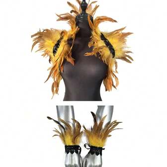 3pcs/Set Luxury Feather Shrugs Shawl Shoulder Wrap Feather Wrist Cuff Bracelet Punk Style For Carnival Rave Costume Cosplay