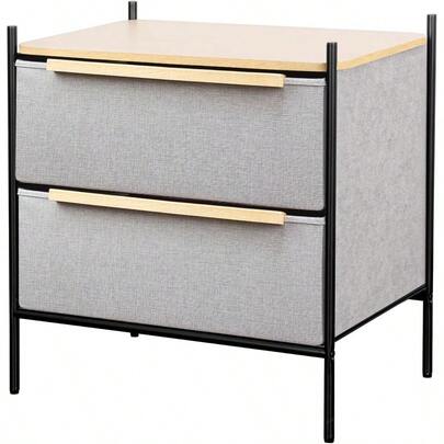 Office Furniture SetMU:4LIFE Estilo Kanso Buró de 2 Cajones de Almacenamiento para Hogar y Oficina Organizador Cajonera con Estructura Metálica y Cajones de Tela No Tejida Gris Claro y l