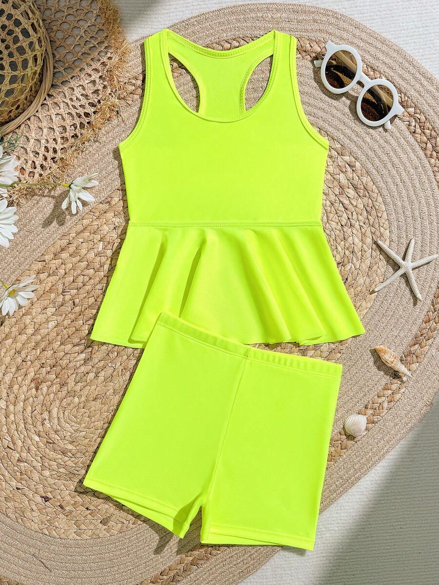 Bộ đồ thể thao không tay màu xanh neon cho bé gái - Màu xanh chanh - Xem 1