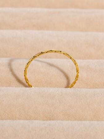 1pc Minimalist 18K Gold Plated Stainless Steel Thin Ring, Women Jewelry