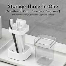 Toothbrush Holder With Cup/Cover, 3 Slots Toothpaste Holder Stand For Bathroom Countertop Plastic Storage Organizer For Toothbrushes, Electric... - trắng - Xem 6