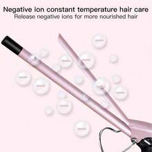 Hatteker 1pc 9MM Ceramic Curling Iron With Negative Ion Hair Care, Retro Perm Curl Hairstyling - Pink - View 7