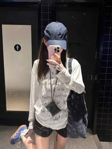 Women Loose Fit Long Sleeve Printed T-Shirt, Autumn - White - View 2