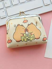 1pc Cute Capybara PU Coin Purse, Cartoon Mini Earphone Case, Coin Pouch