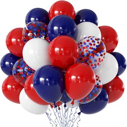 35 piezas de globos de fiesta multicolor de 10 in/25,4 cm - azul marino, rojo mate, blanco mate, globos de confeti brillante rojo y azul, adecuados para escenas al aire libre, celebraciones, decoraciones para fiestas de cumpleaños, baby shower, bodas, fiestas temáticas, revelación de género, fiestas de cócteles, aniversarios, vacaciones