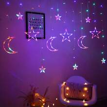 1pc 5-Pointed Star & Moon Panoramic LED Curtain Light, 2026 New Star & Moon Curtain Light - USB Powered, Star & Moon Divider Fairy Lights, LED String Lights, Dreamy Starry Sky Style, Suitable For Room, Living Room, Window, Stairs, Balcony, Gift, Party Decor, Holiday Decor - Stars and Moon - View 14