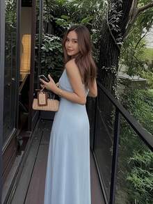 女士春季针织纯色弹力修身无袖休闲长裙，适合室内穿着、海滩度假、婚礼、生日、派对、晚宴、新年、情人节、通勤以及优雅的办公室着装。 - 淺藍色 - 查看 9