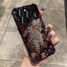 1pcs Leopard Print Floral Phone Case Compatible with Apple Phone17ProMax 16 15 14Plus 11 12 13 ProMax, Shock Proof, Camera Protection Phone Case, Vintage, Personality, Highend, Elegant, Stunning, Can Be Given To Friends or Yourself - Negro - Ver 3