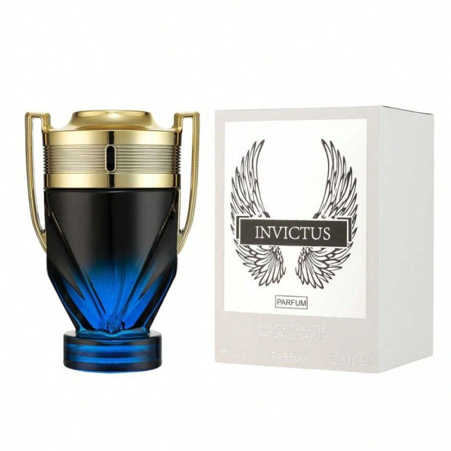 Perfume para Hombre 100ml Diseño Copa Azul y Dorado Aroma Marino Amaderado