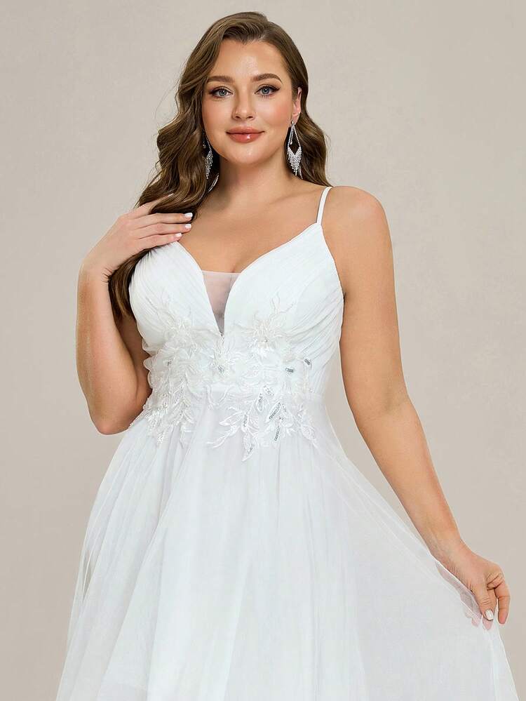 EVERPRETTY Robe de mariée blanche élégante avec ourlet asymétrique et appliqués romantiques, pour mariage de printemps et d'été, mariée - Blanc - Voir 7
