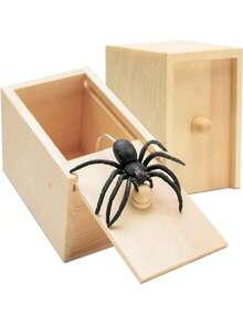 1个木制恶作剧蜘蛛惊吓盒，蜘蛛藏在盒子里，恶作剧玩笑惊吓盒，恶搞 - 多色隨機 - 查看 2